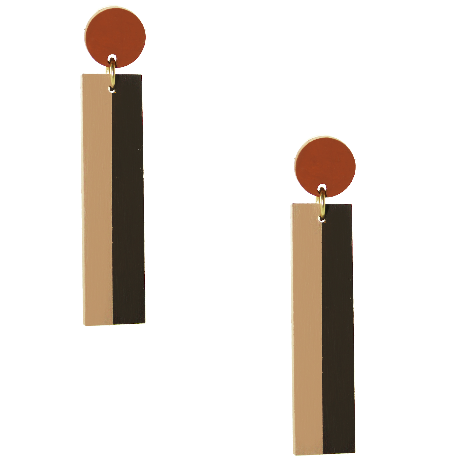 Geometric color blocked statement earrings in neutral brown shades by the brand SCOTCHBONNET.