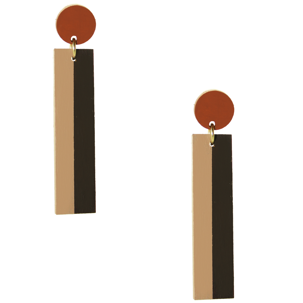 Geometric color blocked statement earrings in neutral brown shades by the brand SCOTCHBONNET.