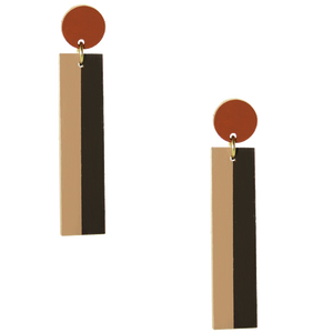 Geometric color blocked statement earrings in neutral brown shades by the brand SCOTCHBONNET.