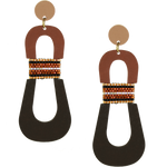 Modern, curvy, color blocked neutral tone statement earrings with hand-beaded accents by the brand SCOTCHBONNET.