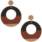 Large, round, color blocked neutral tone statement earrings by the brand SCOTCHBONNET.