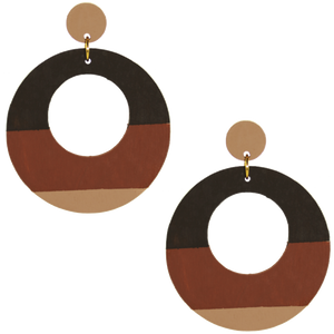 Large, round, color blocked neutral tone statement earrings by the brand SCOTCHBONNET.